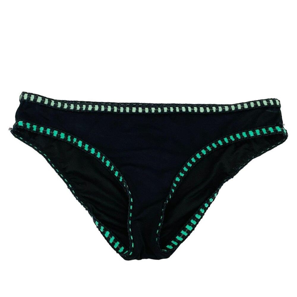 Victoria's Secret Black Bikini Swim Bottom Colorful Crochet Trim Size Medium